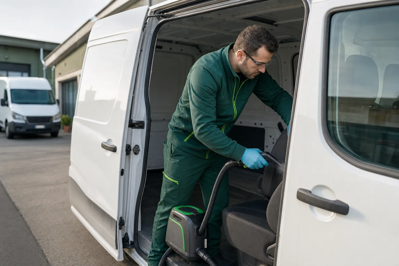 Sanificazione professionale di un furgone commerciale